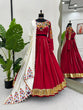 Load image into Gallery viewer, Red Premium Reyon Silk Semi-Stitched Lehenga Set with Real Mirror &amp; Kodi Lace Work ClothsVilla