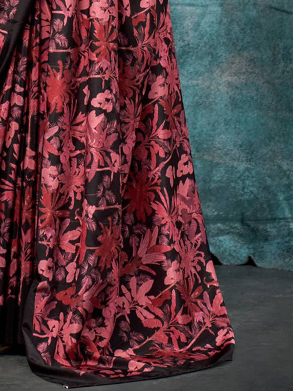 Red Printed Chanderi Crepe Saree with Unstitched Blouse ClothsVilla
