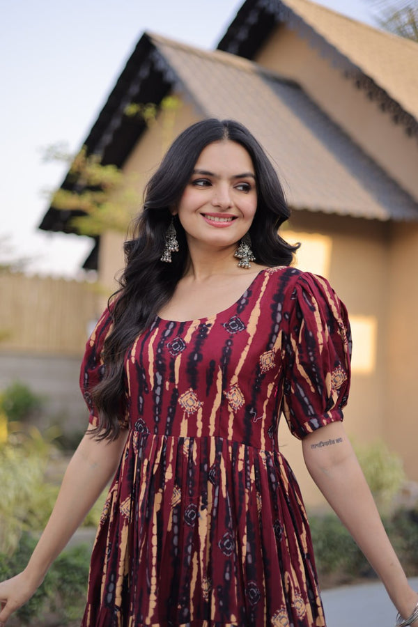 Red Printed Cotton Anarkali Kurti ClothsVilla