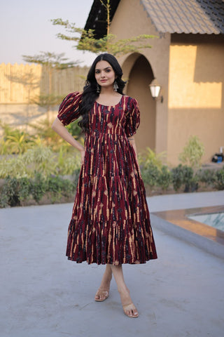 Red Printed Cotton Anarkali Kurti ClothsVilla