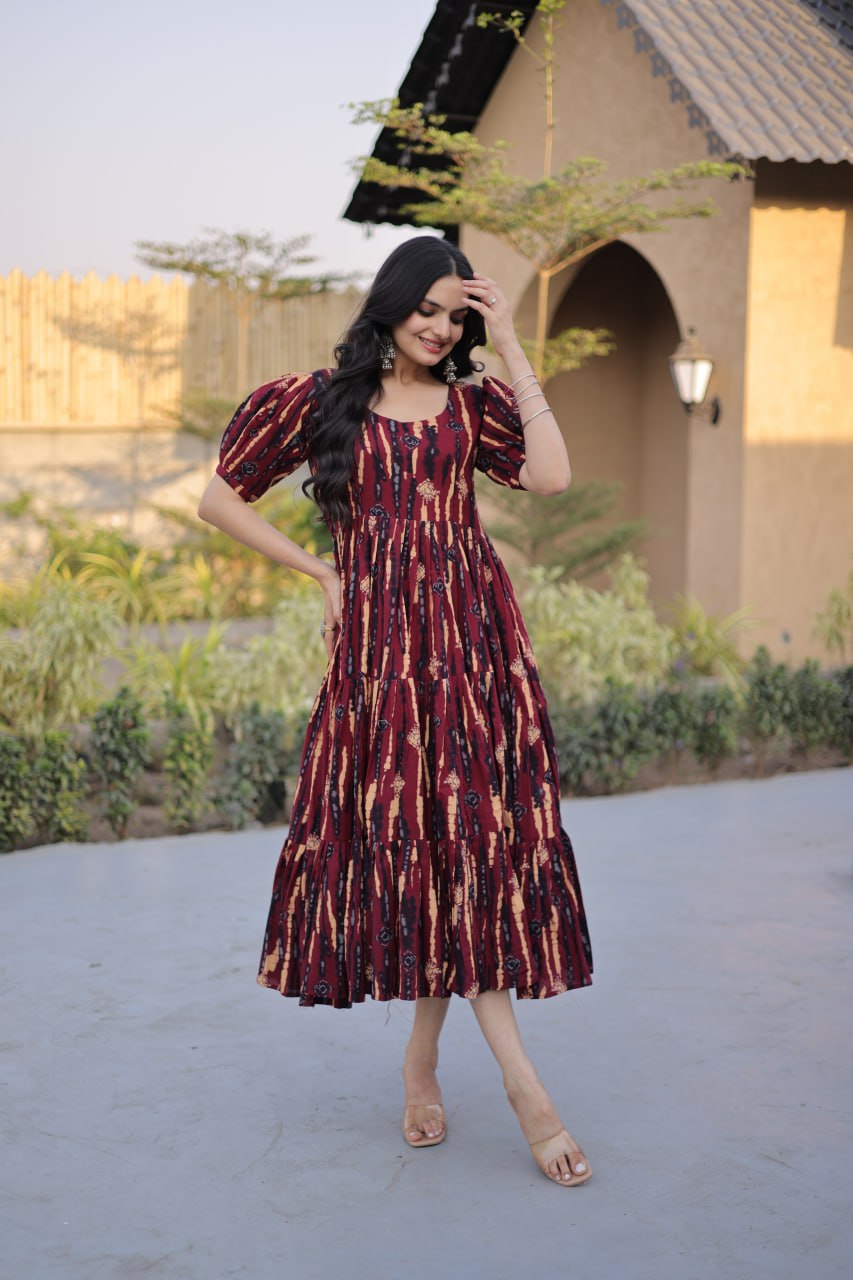 Red Printed Cotton Anarkali Kurti ClothsVilla