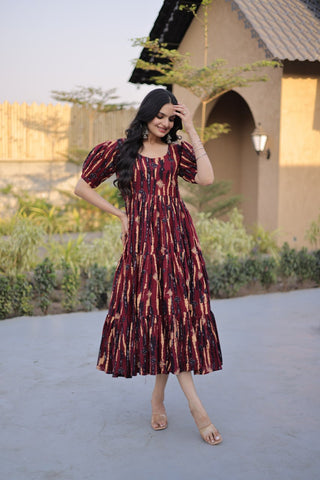 Red Printed Cotton Anarkali Kurti ClothsVilla