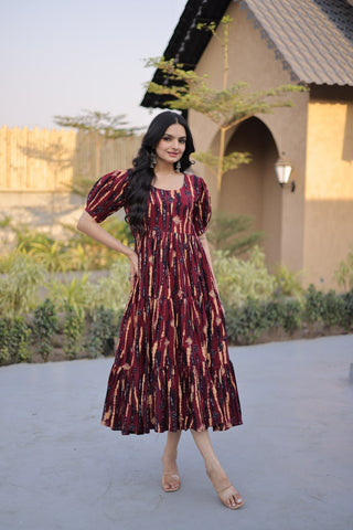 Red Printed Cotton Anarkali Kurti ClothsVilla
