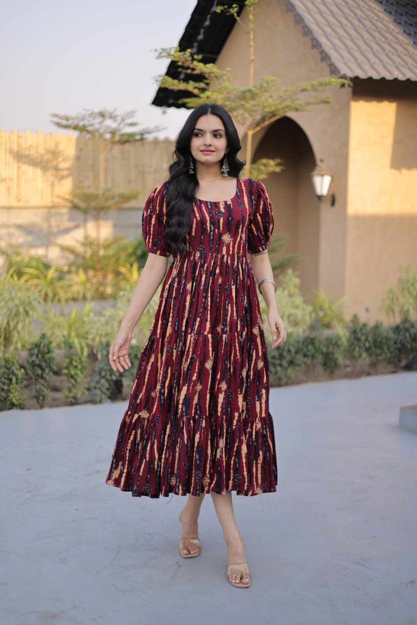 Red Printed Cotton Anarkali Kurti ClothsVilla