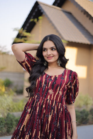 Red Printed Cotton Anarkali Kurti ClothsVilla