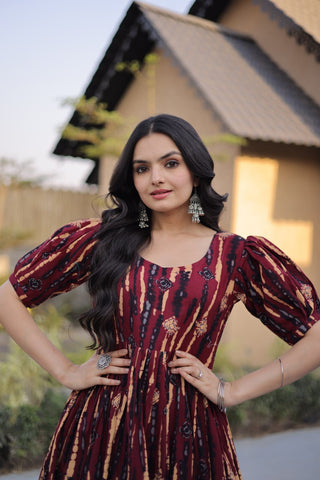 Red Printed Cotton Anarkali Kurti ClothsVilla