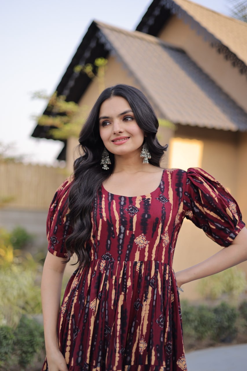 Red Printed Cotton Anarkali Kurti ClothsVilla