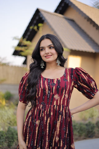 Red Printed Cotton Anarkali Kurti ClothsVilla