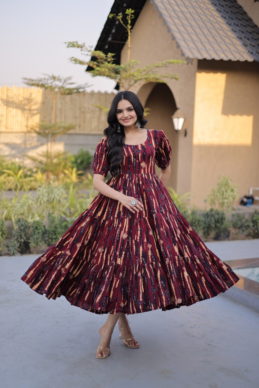 Red Printed Cotton Anarkali Kurti ClothsVilla