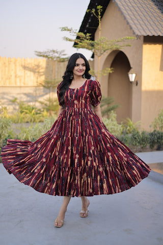 Red Printed Cotton Anarkali Kurti ClothsVilla