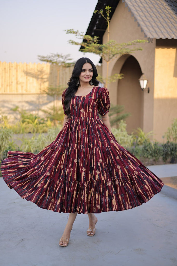 Red Printed Cotton Anarkali Kurti ClothsVilla