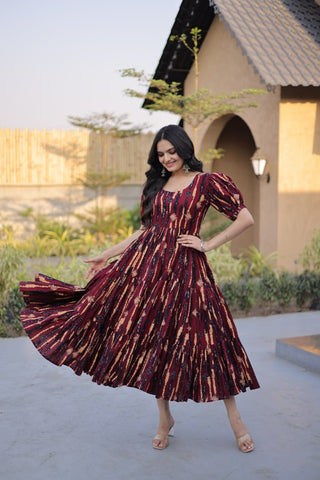 Red Printed Cotton Anarkali Kurti ClothsVilla