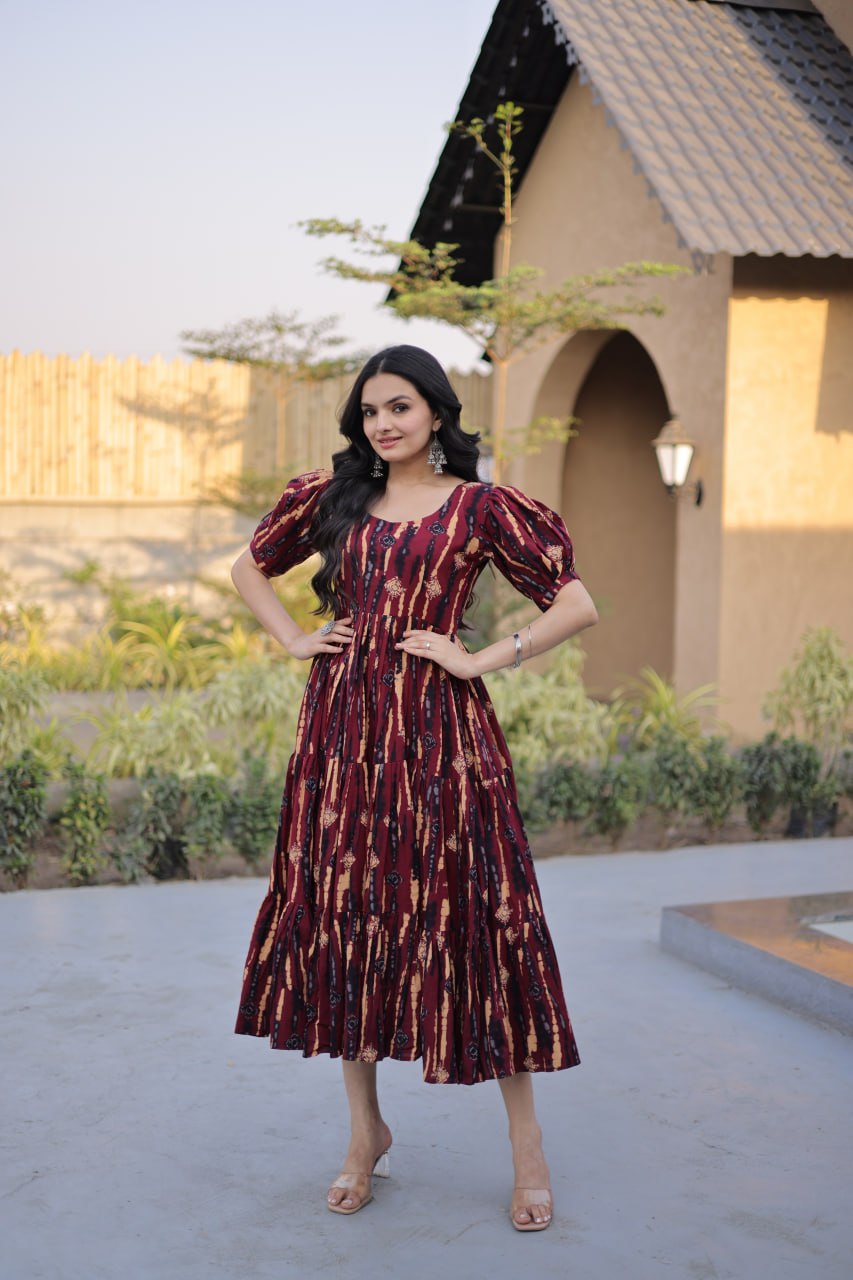 Red Printed Cotton Anarkali Kurti ClothsVilla