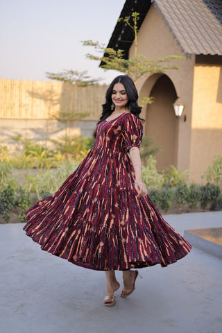 Red Printed Cotton Anarkali Kurti ClothsVilla