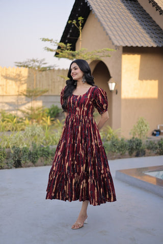 Red Printed Cotton Anarkali Kurti ClothsVilla