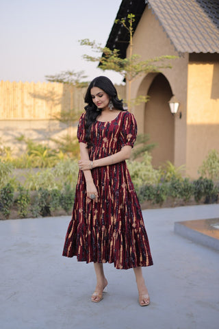 Red Printed Cotton Anarkali Kurti ClothsVilla