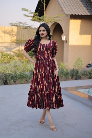Red Printed Cotton Anarkali Kurti ClothsVilla