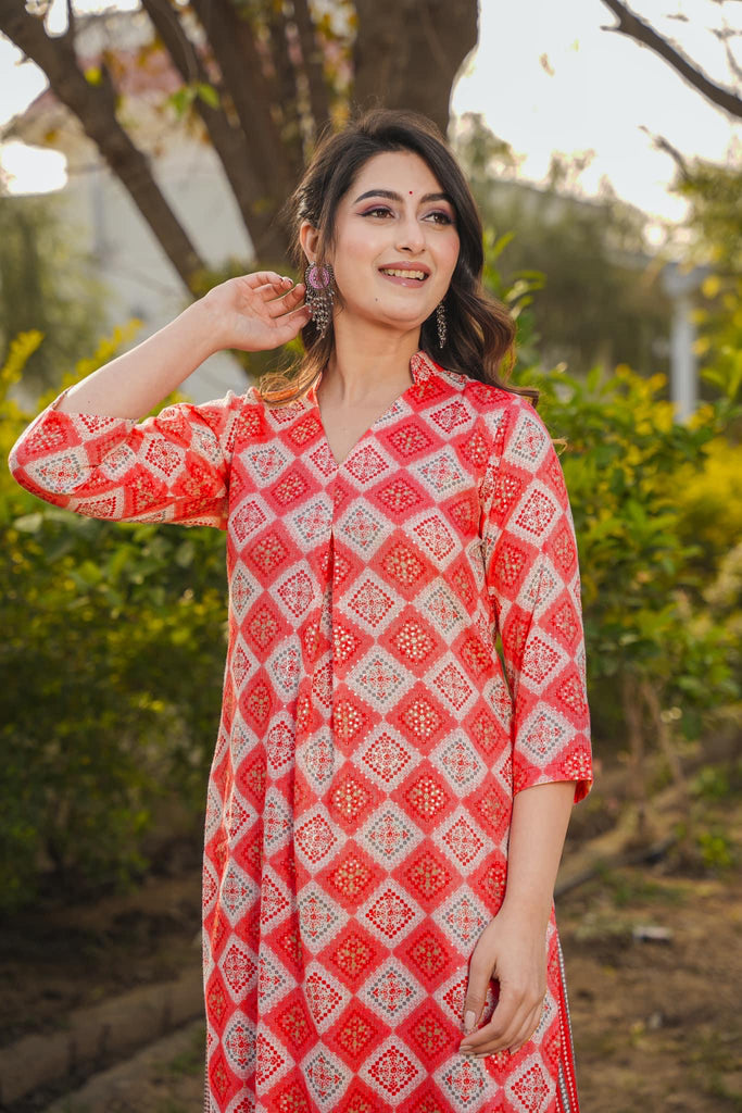 Red Printed Rayon Kurti ClothsVilla