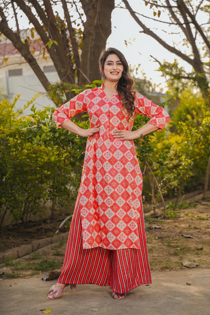 Red Printed Rayon Kurti ClothsVilla