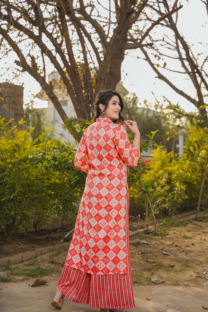 Red Printed Rayon Kurti ClothsVilla