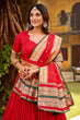 Load image into Gallery viewer, Red Pure Chanderi Zari Weaving Lehenga Choli Set with Gotta Patti Detailing &amp; Matching Dupatta – 4-Meter Flair Fully Stitched Ethnic Wear ClothsVilla