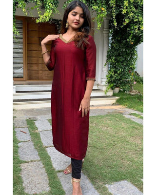 Red Pure Lectoss Kurti Hand Embroidered with Elegance ClothsVilla