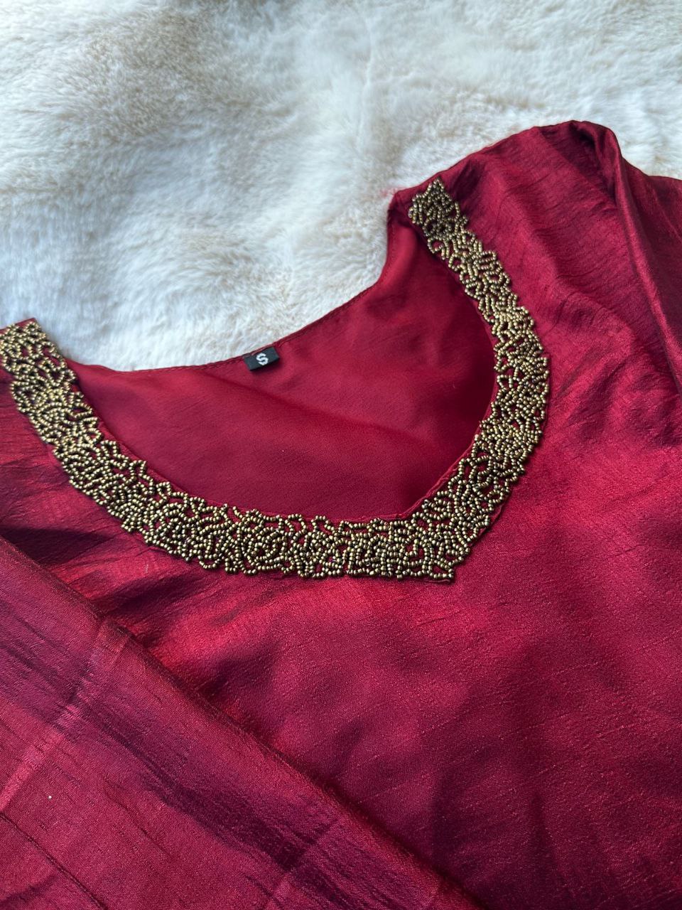 Red Pure Lectoss Kurti Hand Embroidered with Elegance ClothsVilla