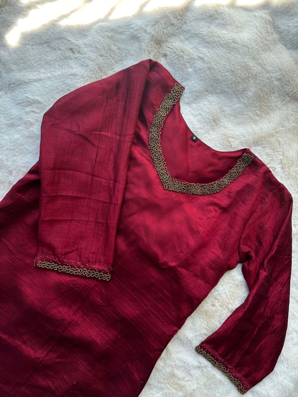 Red Pure Lectoss Kurti Hand Embroidered with Elegance ClothsVilla