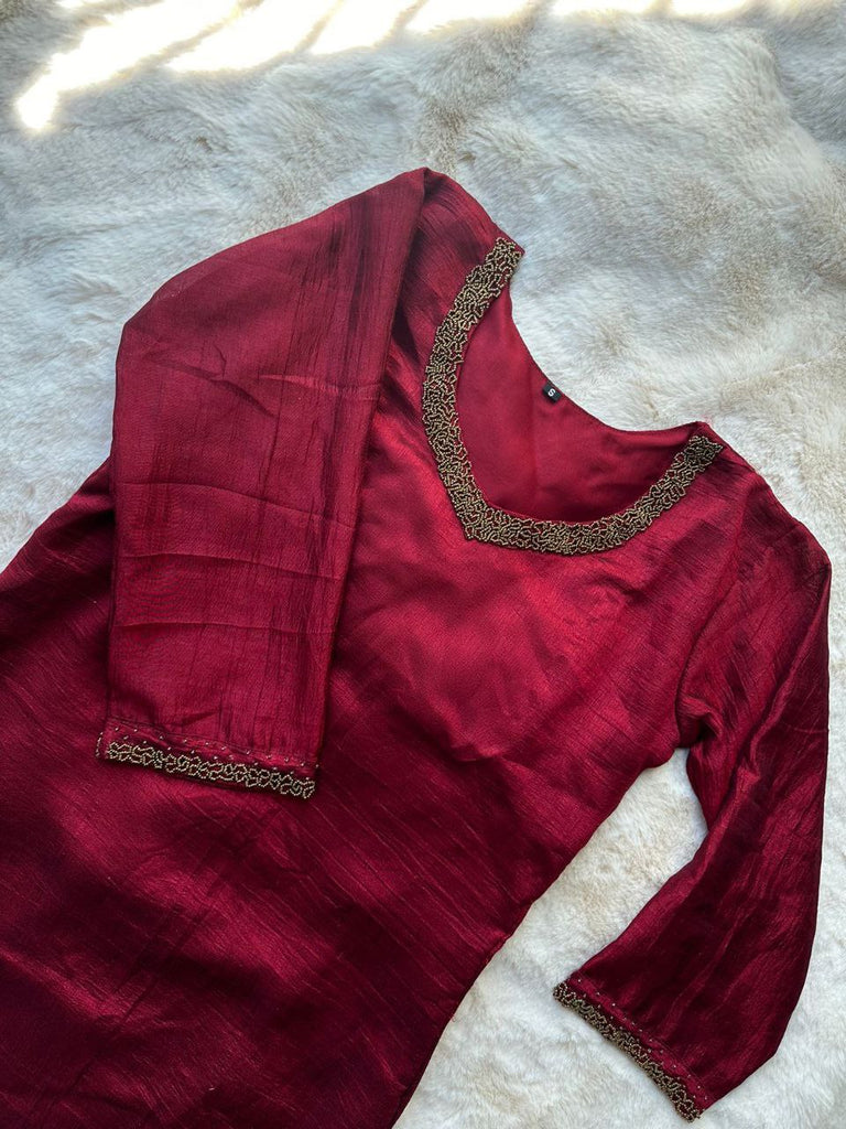 Red Pure Lectoss Kurti Hand Embroidered with Elegance ClothsVilla