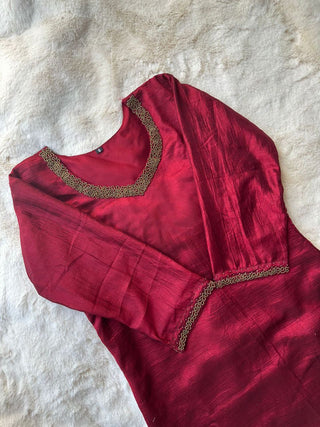 Red Pure Lectoss Kurti Hand Embroidered with Elegance ClothsVilla