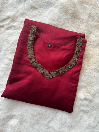 Red Pure Lectoss Kurti Hand Embroidered with Elegance ClothsVilla