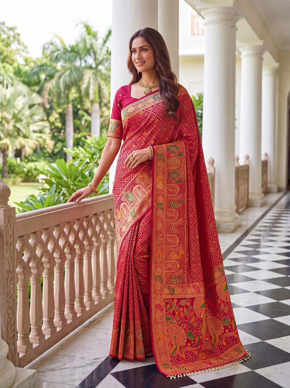 Red Pure Nylon Saree with Zari Work ClothsVilla