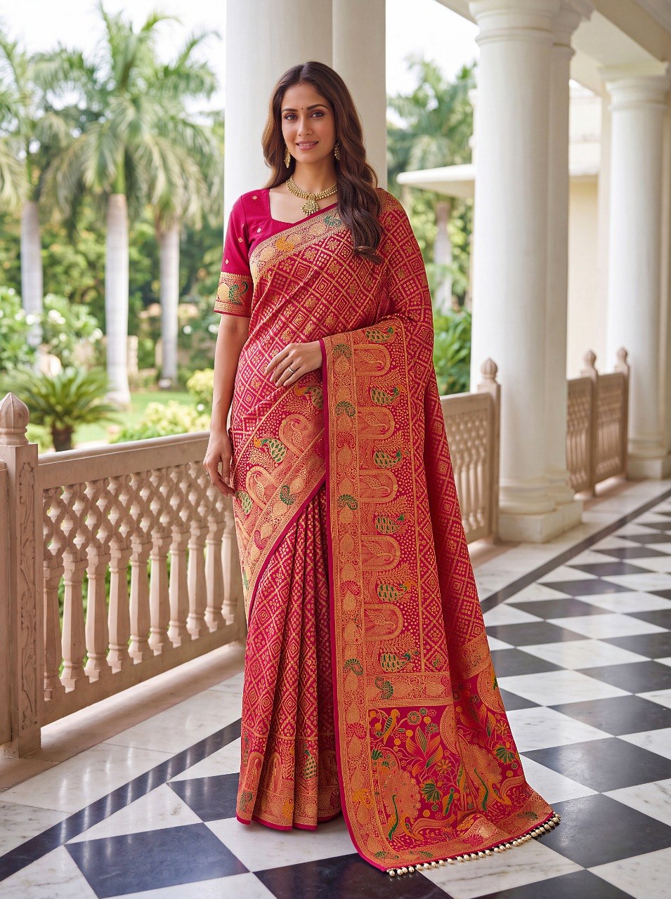 Red Pure Nylon Saree with Zari Work ClothsVilla