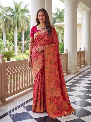 Red Pure Nylon Saree with Zari Work ClothsVilla