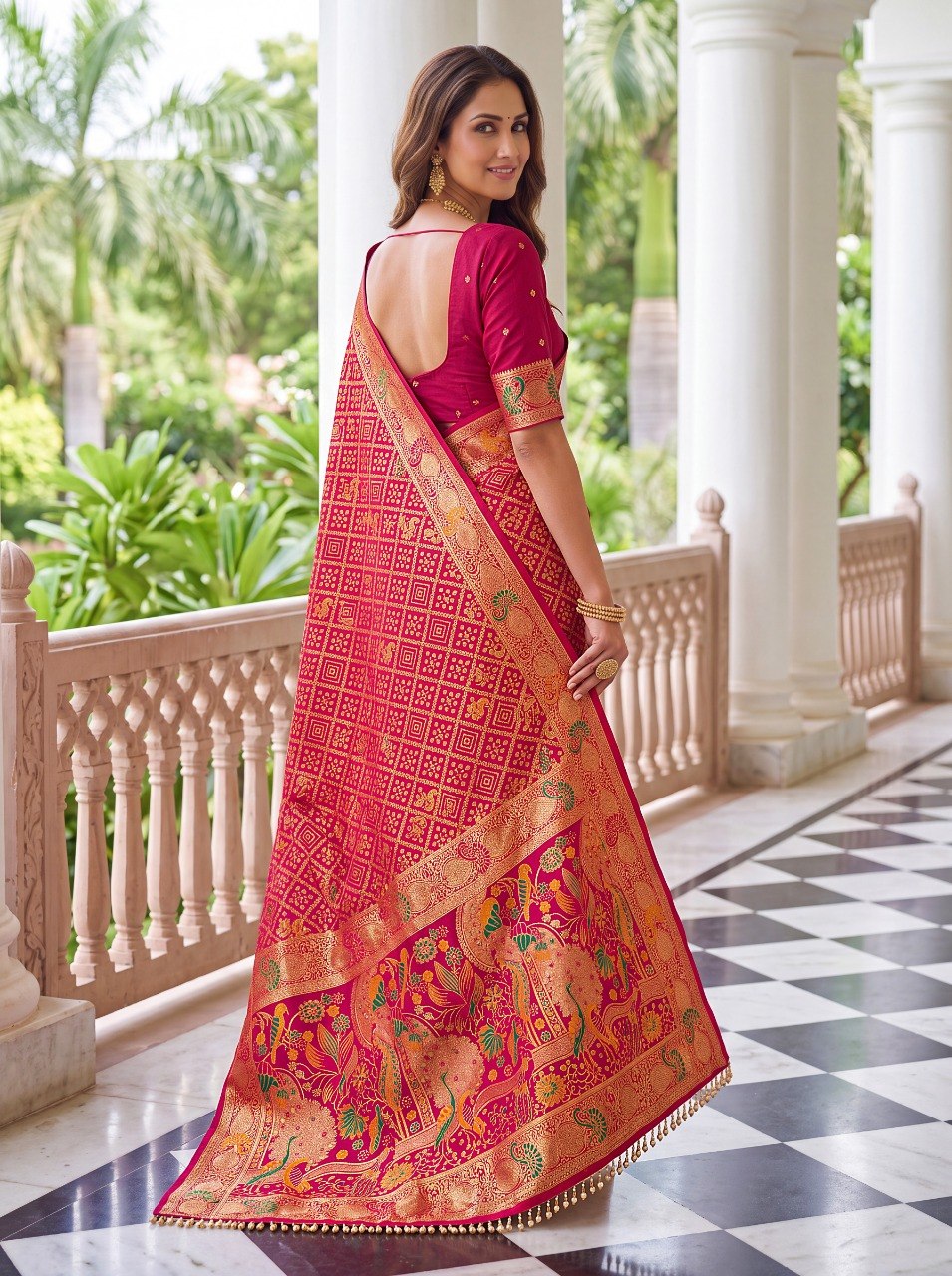 Red Pure Nylon Saree with Zari Work ClothsVilla