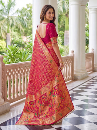 Red Pure Nylon Saree with Zari Work ClothsVilla