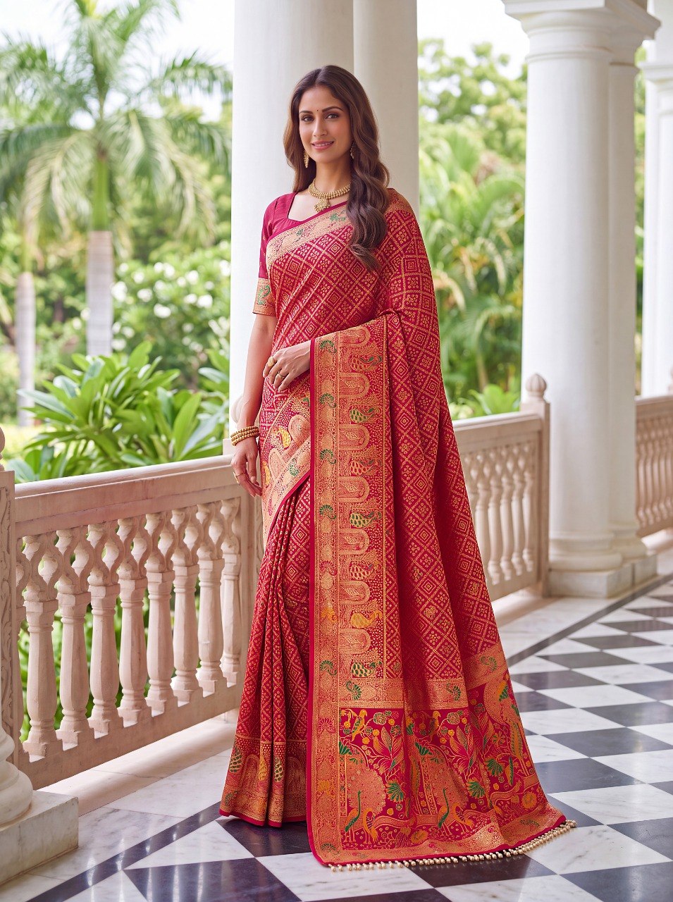 Red Pure Nylon Saree with Zari Work ClothsVilla
