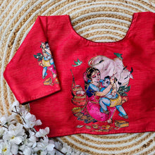 Load image into Gallery viewer, Red Pure Silk Blouse with Antique Handcrafted Work ClothsVilla