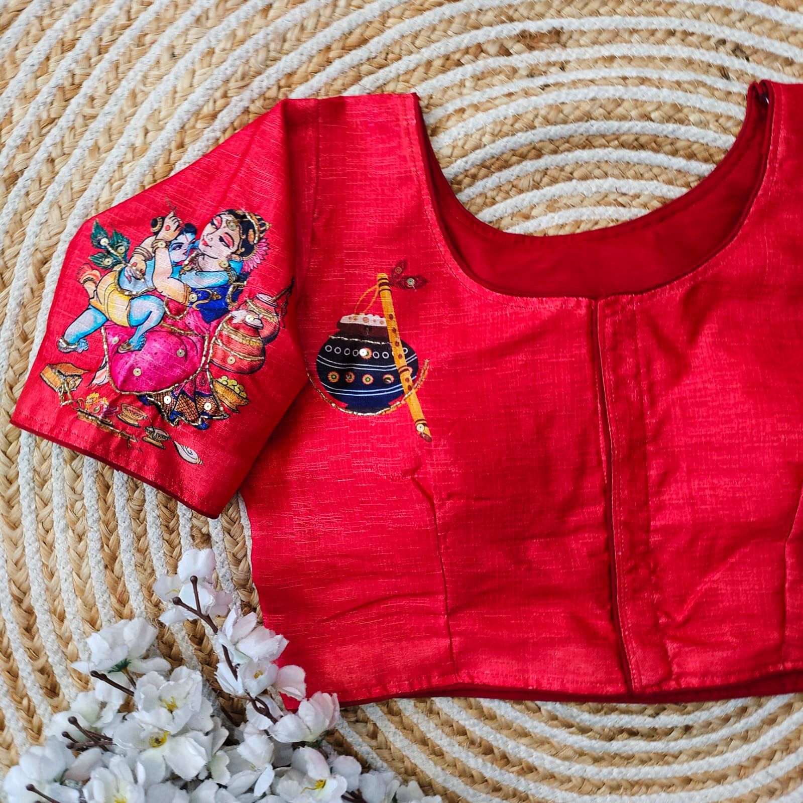Red Pure Silk Blouse with Antique Handcrafted Work Secondary image