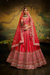 Load image into Gallery viewer, Red Pure Silk Moti &amp; Zarkan heavy embroidery Semi-Stitched Lehenga choli &amp; Dupatta Clothsvilla