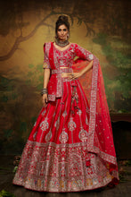 Load image into Gallery viewer, Red Pure Silk Moti &amp; Zarkan heavy embroidery Semi-Stitched Lehenga choli &amp; Dupatta Clothsvilla