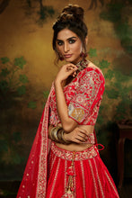 Load image into Gallery viewer, Red Pure Silk Moti &amp; Zarkan heavy embroidery Semi-Stitched Lehenga choli &amp; Dupatta Clothsvilla