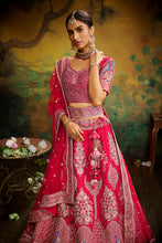 Load image into Gallery viewer, Red Pure Silk Moti &amp; Zarkan heavy embroidery Semi-Stitched Lehenga choli &amp; Dupatta ClothsVilla