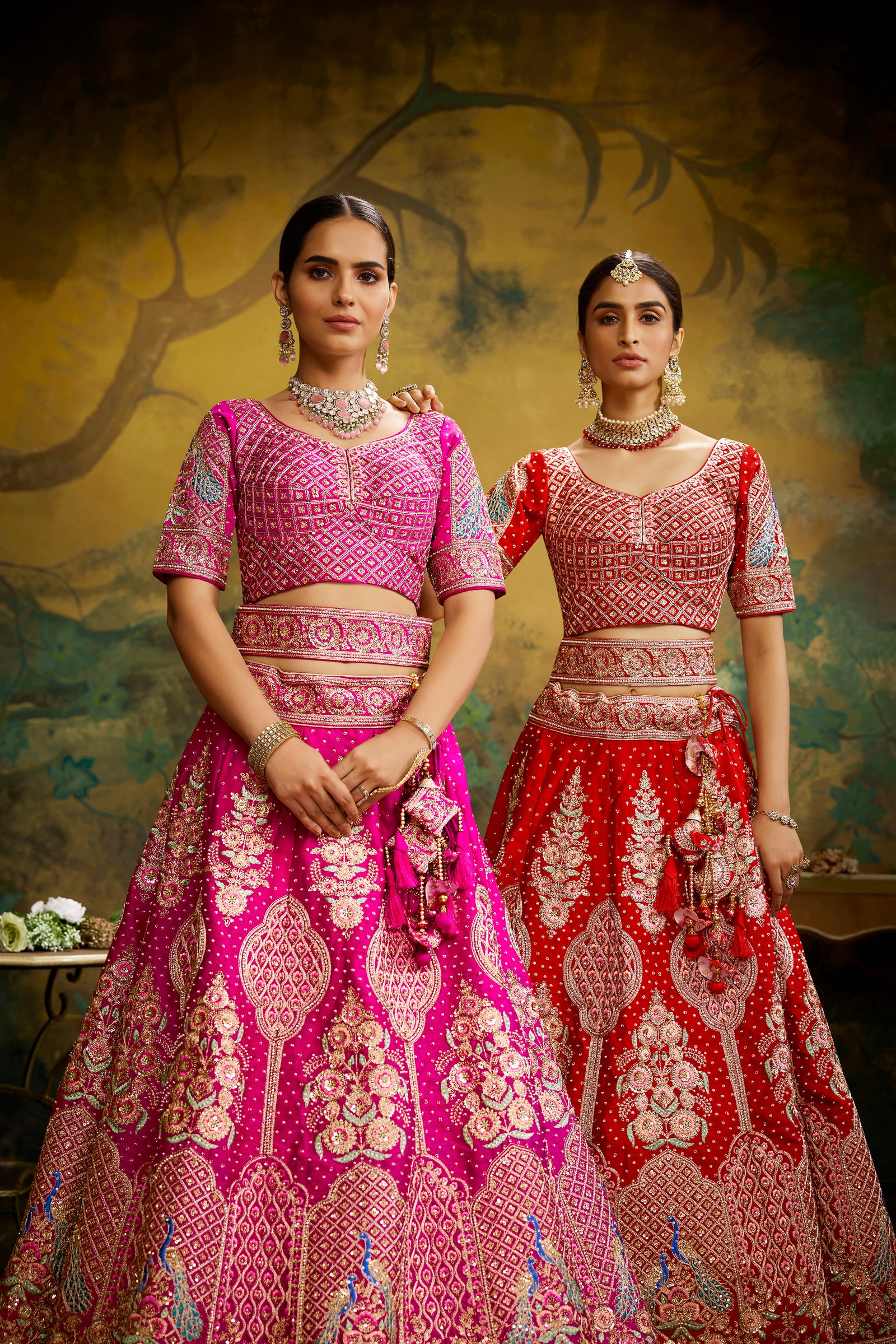 Red Pure Silk Moti & Zarkan heavy embroidery Semi-Stitched Lehenga choli & Dupatta ClothsVilla