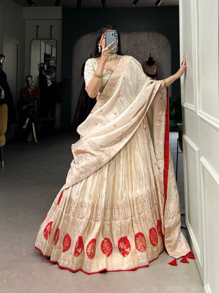 Red Radiant Shimmer Mirror & Beads Handwork Lehenga Set ClothsVilla