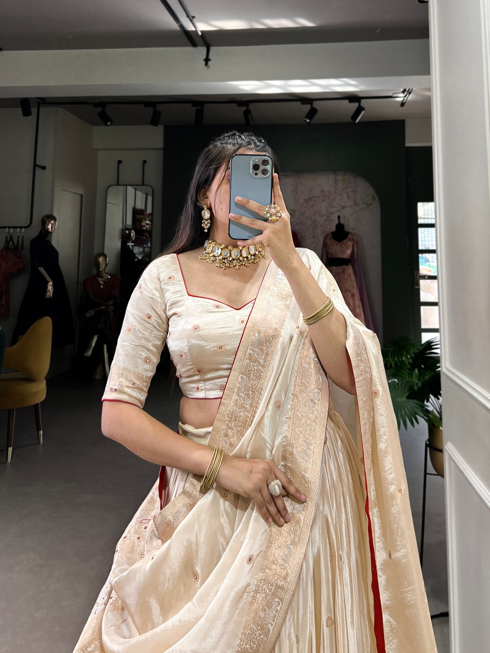 Red Radiant Shimmer Mirror & Beads Handwork Lehenga Set ClothsVilla