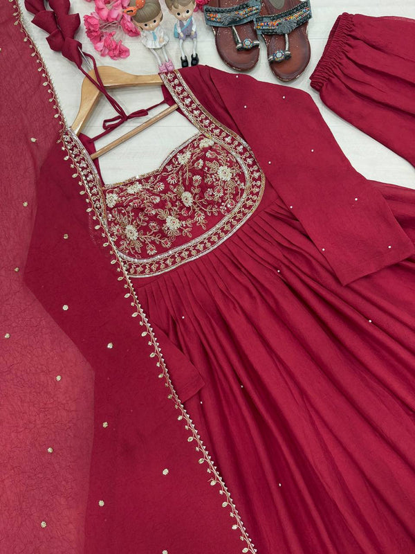 Red Rangoli Crush Embroidered Gown ClothsVilla