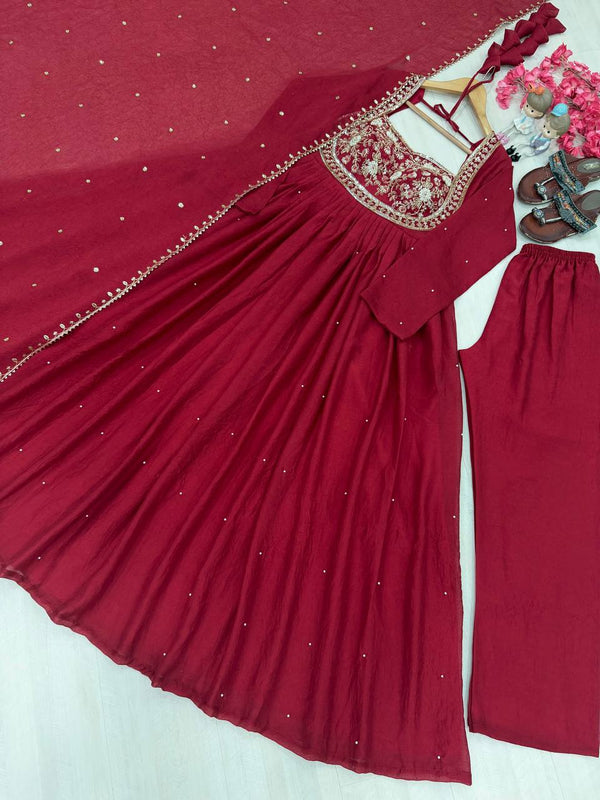 Red Rangoli Crush Embroidered Gown ClothsVilla