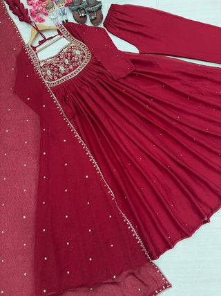 Red Rangoli Crush Embroidered Gown ClothsVilla