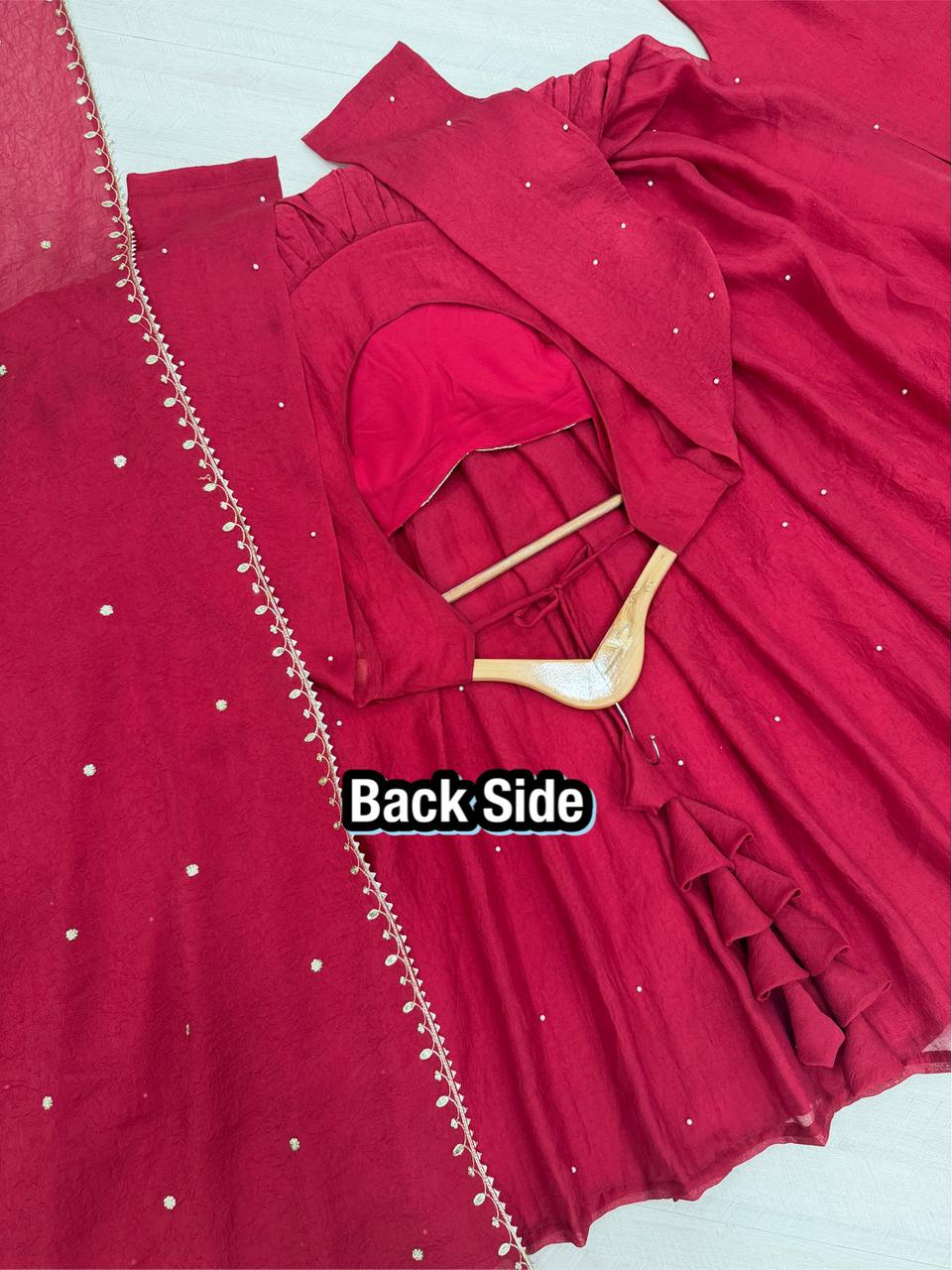 Red Rangoli Crush Embroidered Gown ClothsVilla